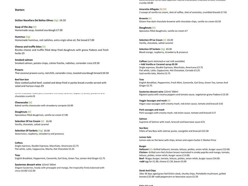 Bistro 101 Stanmore Menu