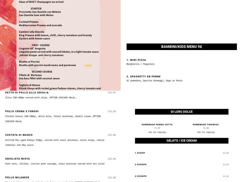 DI LORO Italian Restaurant - Pizza - Bar Menu