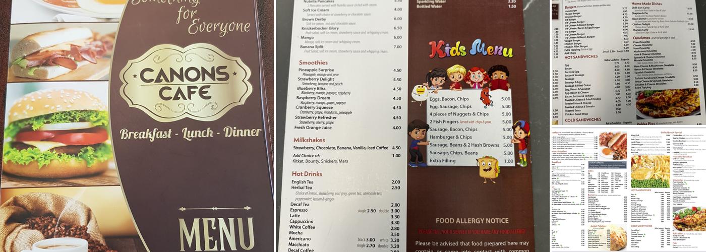 Canons Café Menu