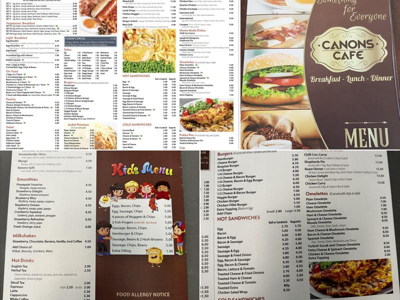 Canons Café Menu