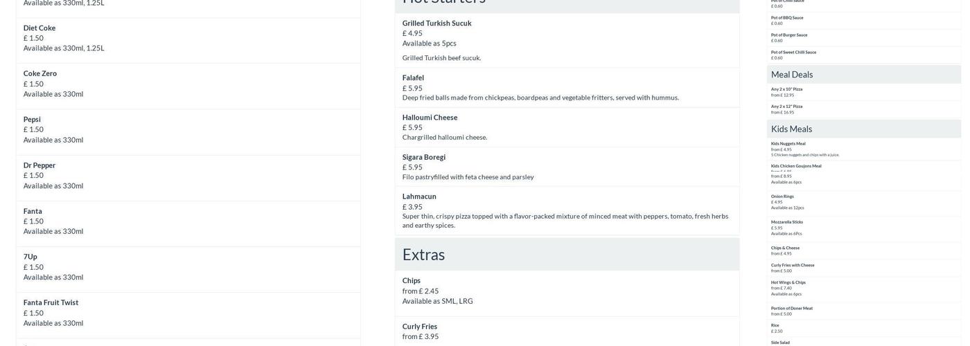 Turkish Grill | Deeping St James Menu