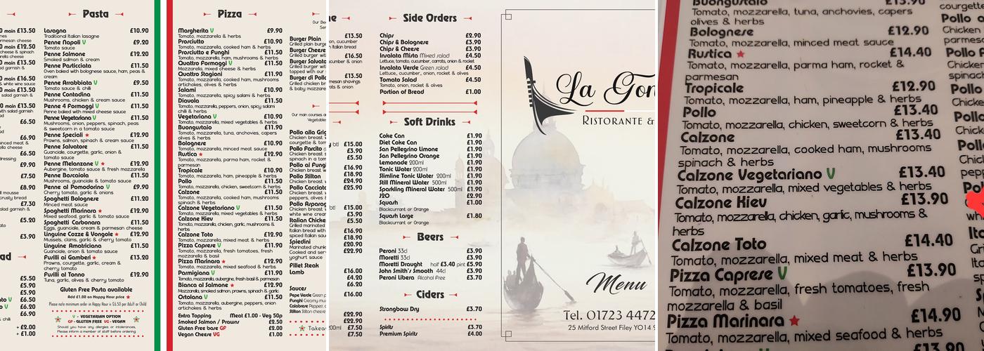 La Gondola Ristorante & Pizzeria Menu