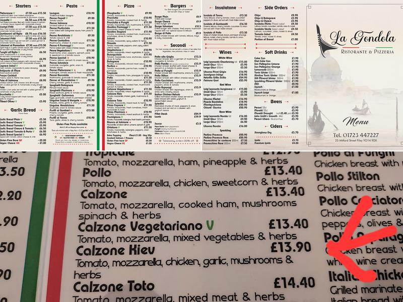La Gondola Ristorante & Pizzeria Menu