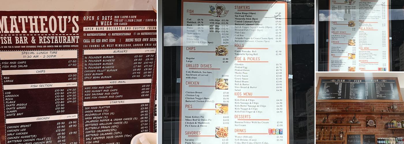 Matheou's Fish Bar and Restaurant Menu