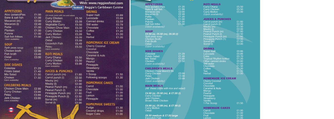 Reggie's Caribbean Cuisine Menu