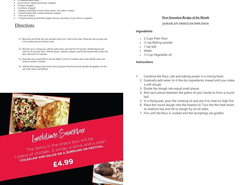 New Sensation caribbean cuisine Menu