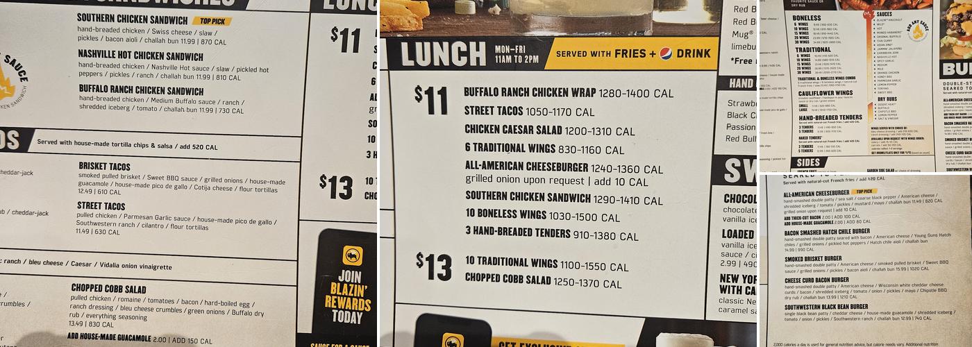 Buffalo Wild Wings Menu
