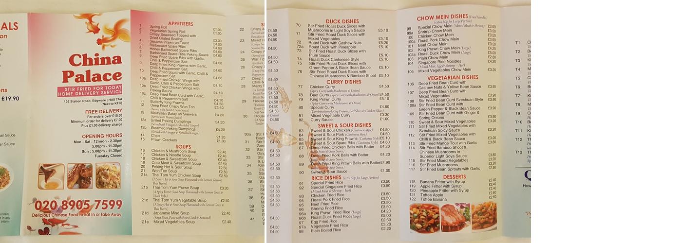 China Palace Menu
