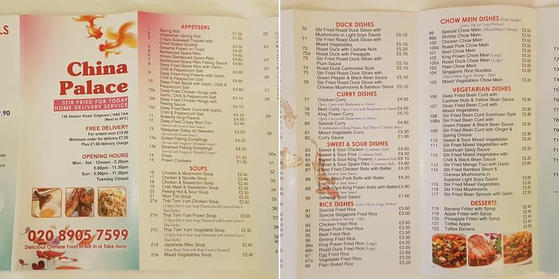 China Palace Menu