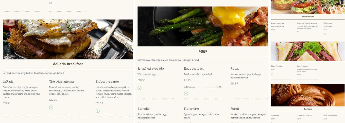 DeRada Brasserie Menu