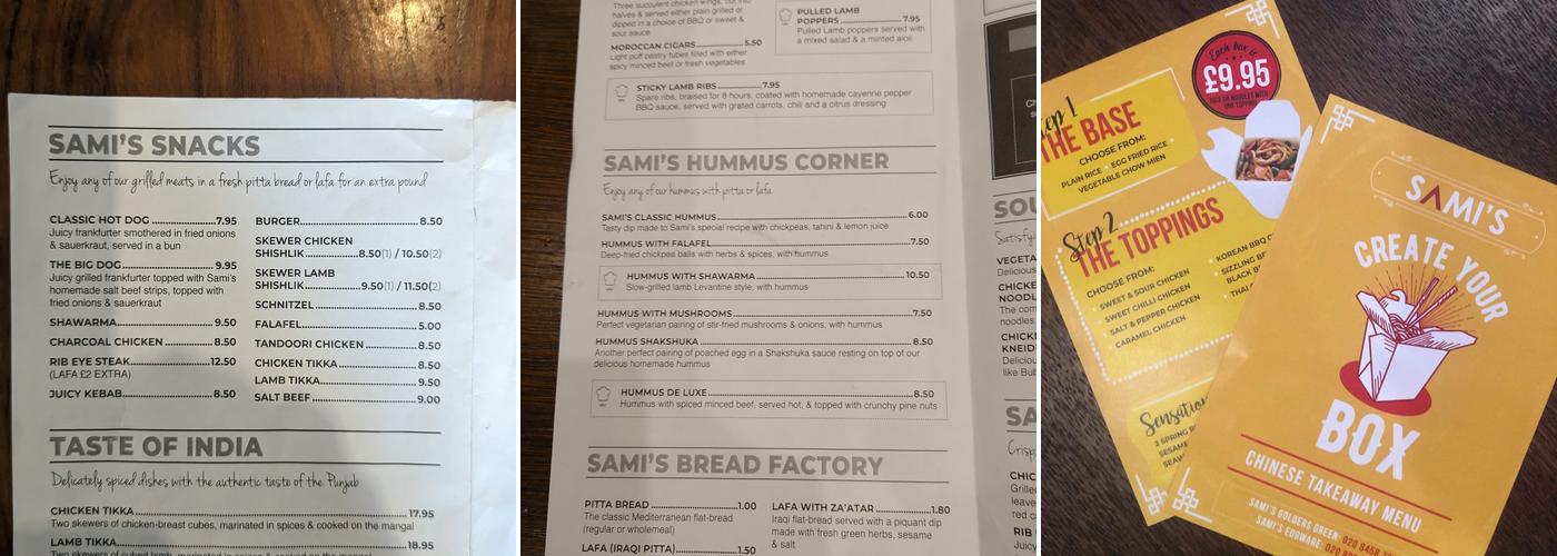 Sami's Menu