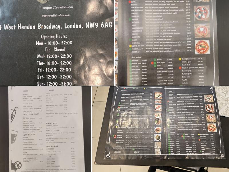 Paro's Italian Food Menu