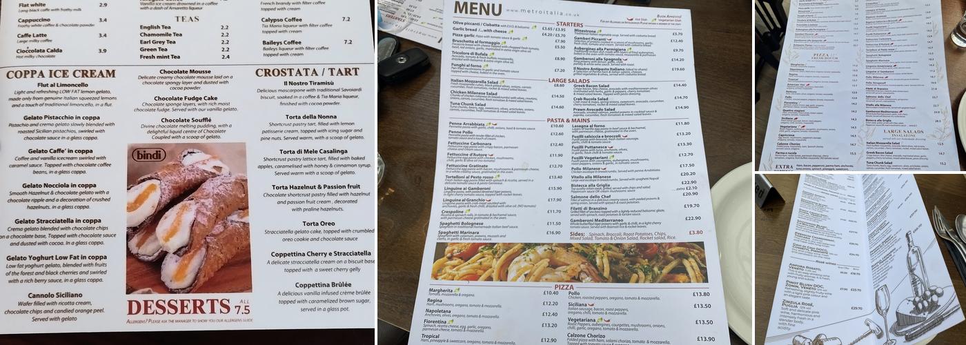 Metro Italia Mill Hill Menu