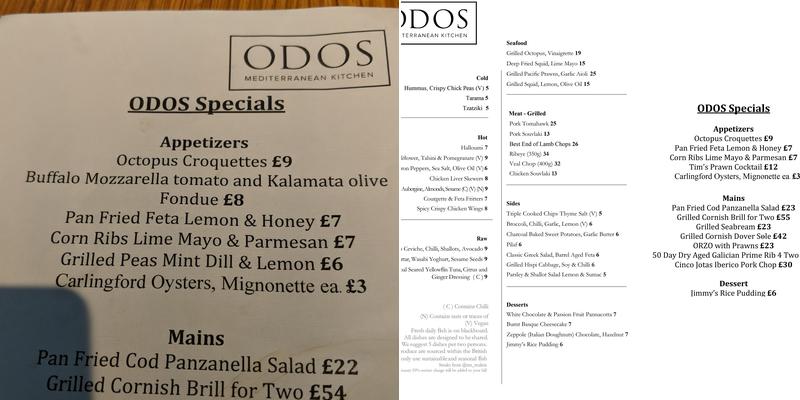 Odos Restaurant Menu