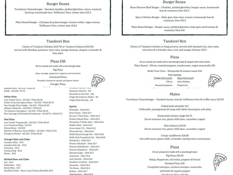 Tewinbury Farm Hotel Menu