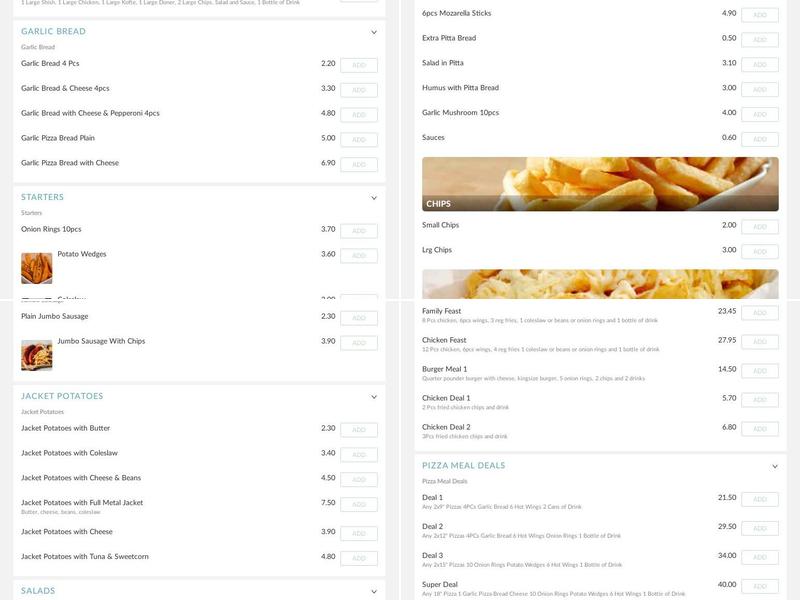 King Pizza Kebab Menu