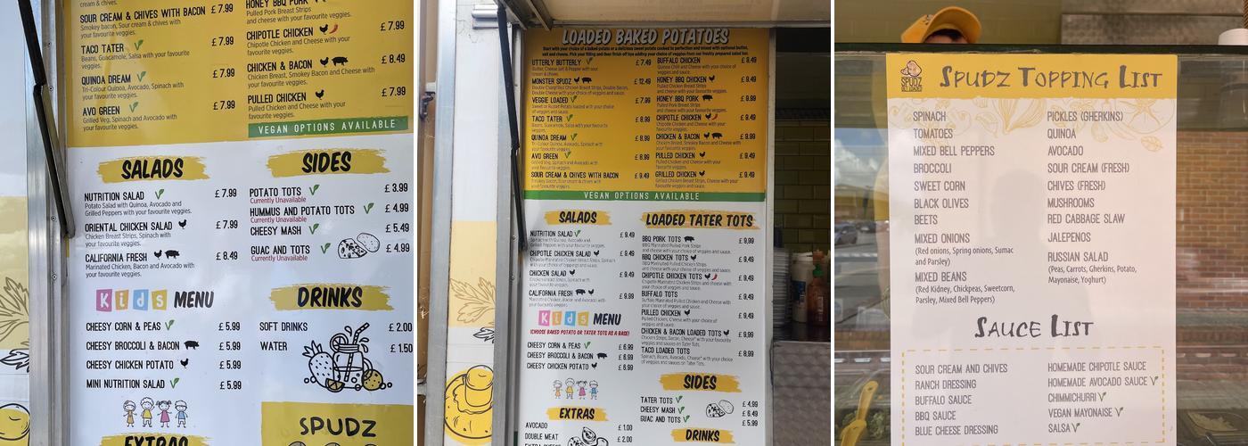 SPUDZ Food Truck Menu