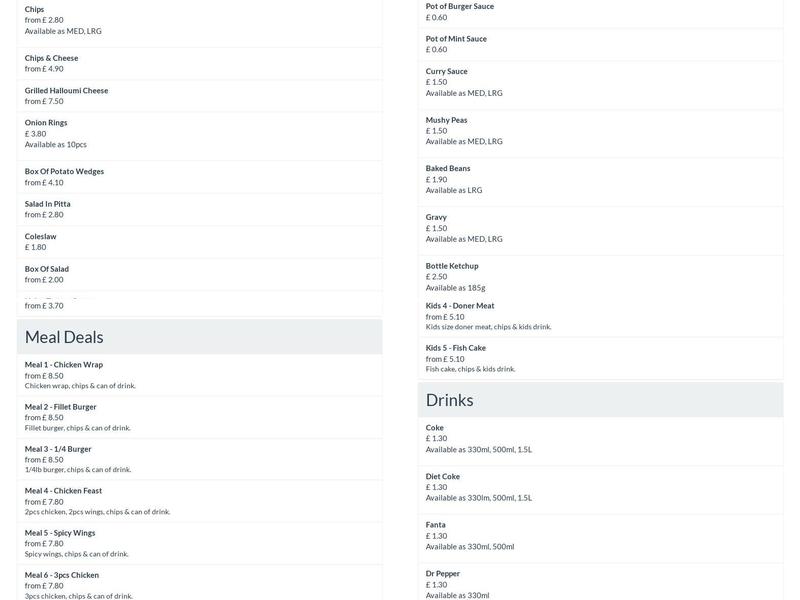 Rumbles Fish Bar - Donington Menu