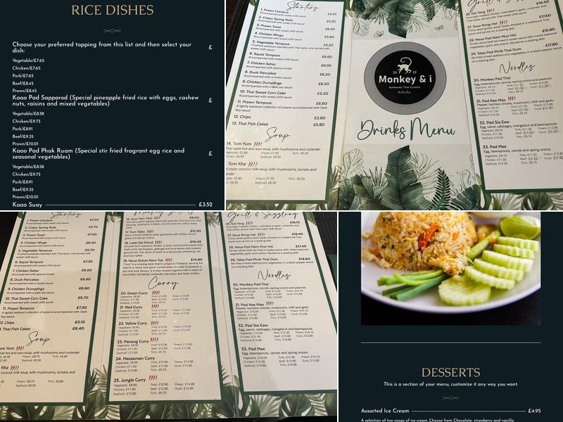 Monkey & i - Thai Restaurant Boston, Lincolnshire Menu
