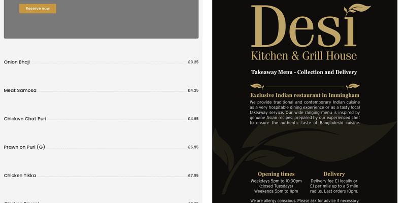 Desi Kitchen & Grill House Menu