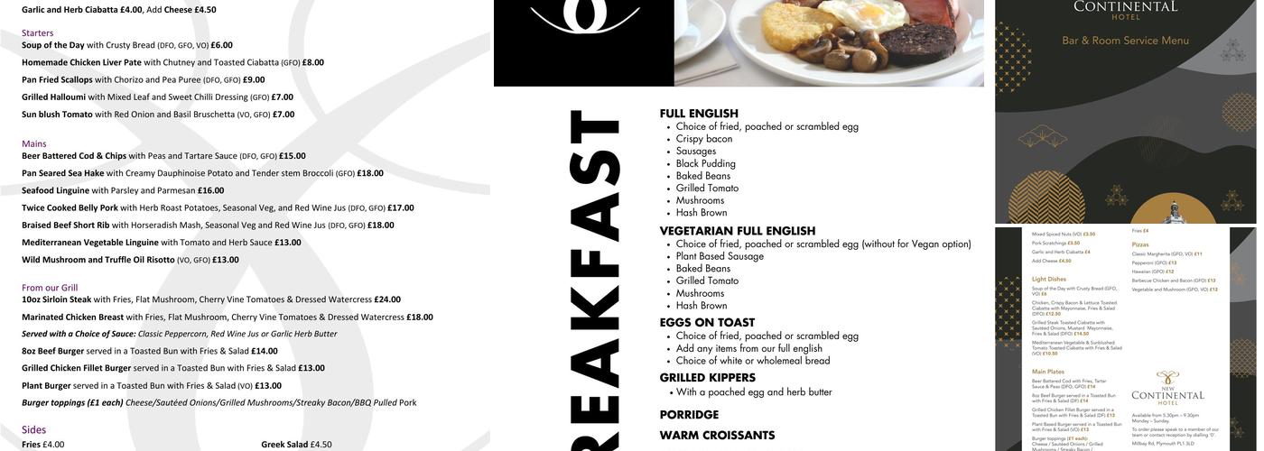 Steve's Brasserie Menu