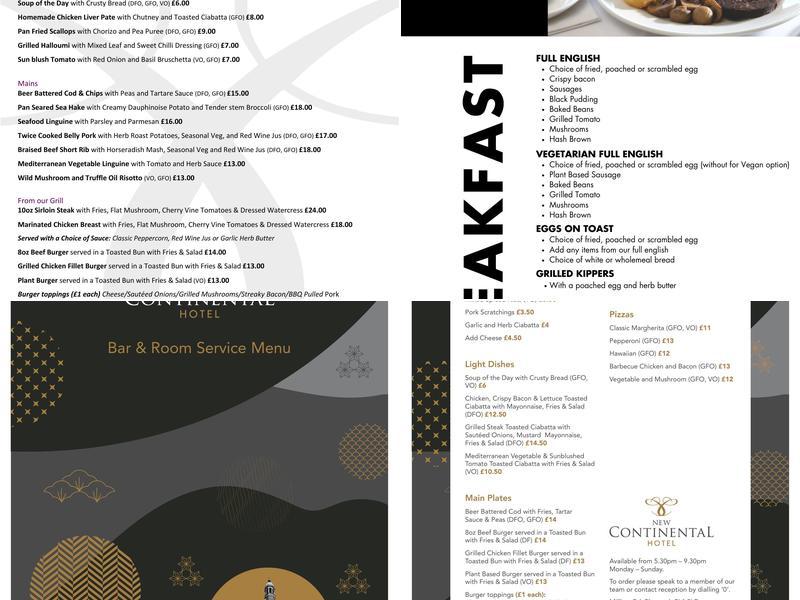 Steve's Brasserie Menu