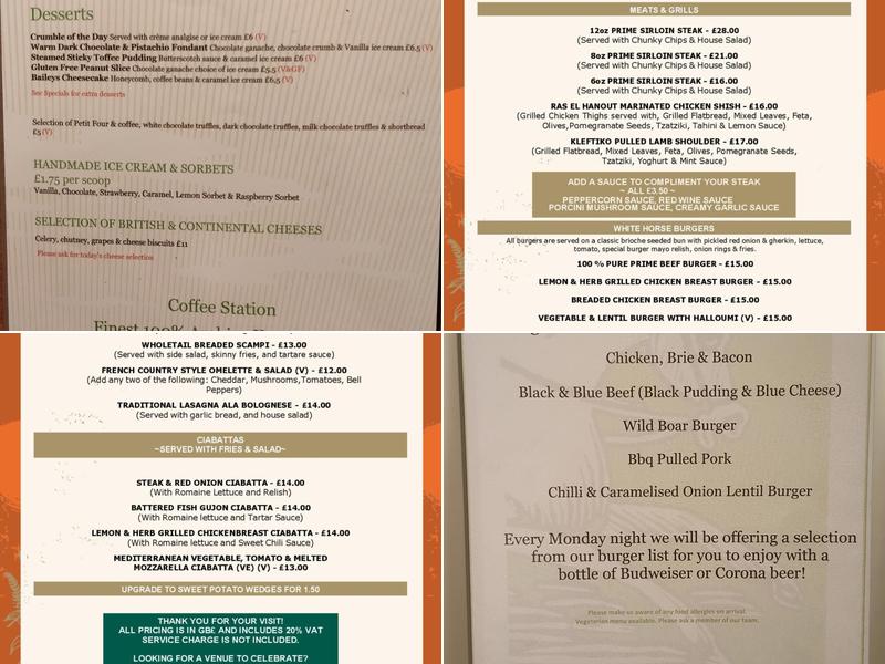 White Horse Menu