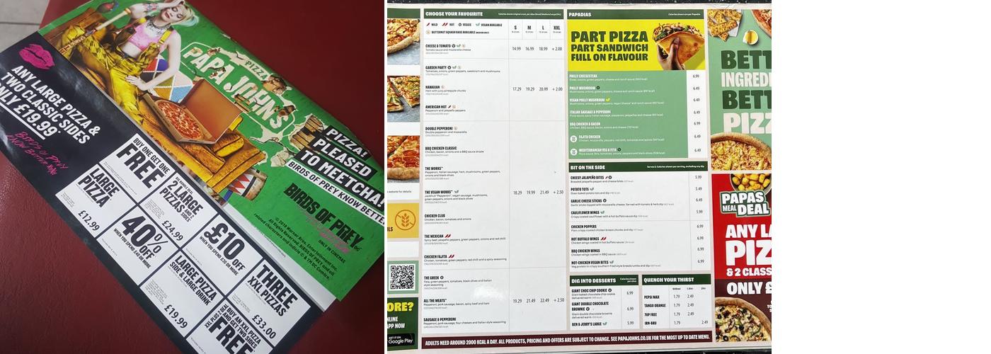 Papa Johns Pizza Menu