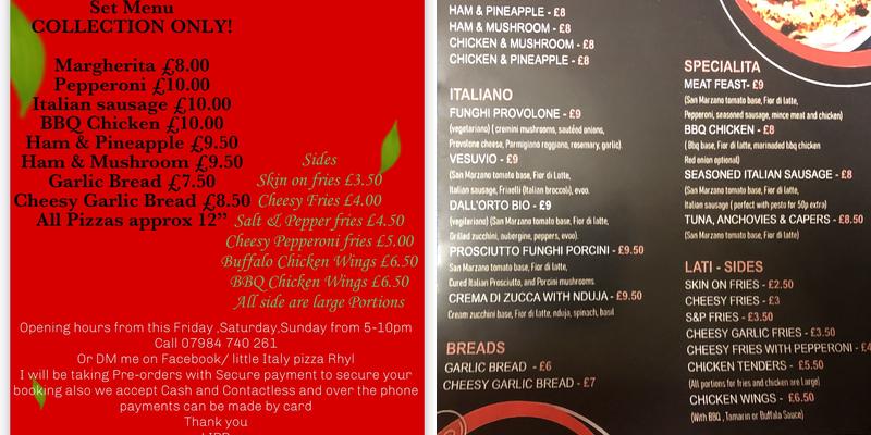 Little Italy Pizza Rhyl Menu