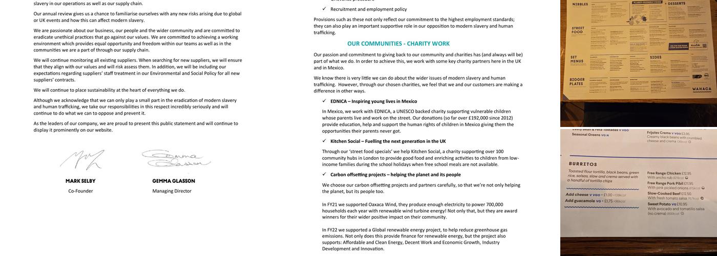 Wahaca Shoreditch Menu