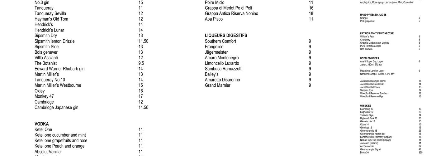 3 South Place Restaurant Menu