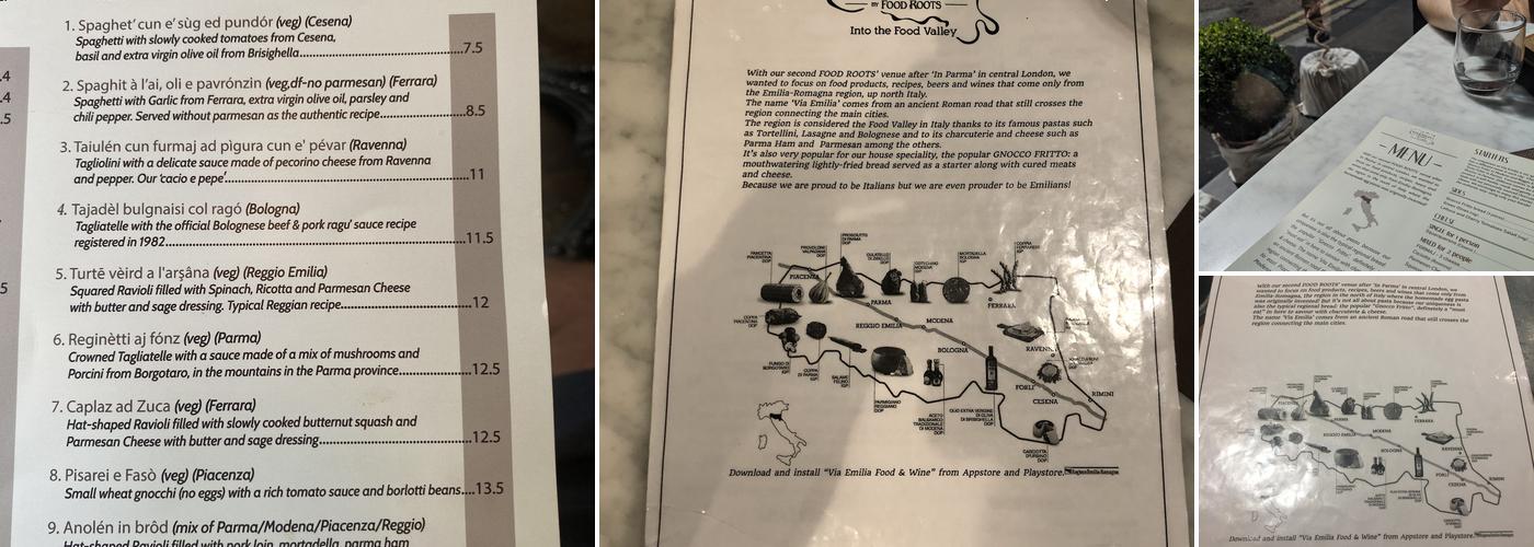 Via Emilia by Food Roots - SHOREDITCH Menu