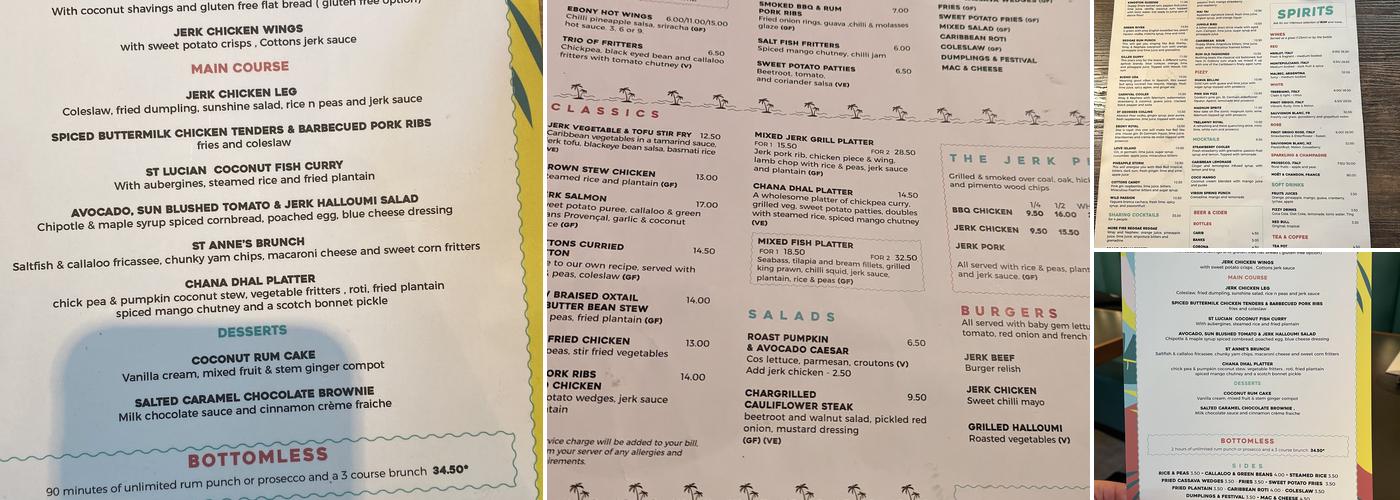 Cottons Shoreditch Menu