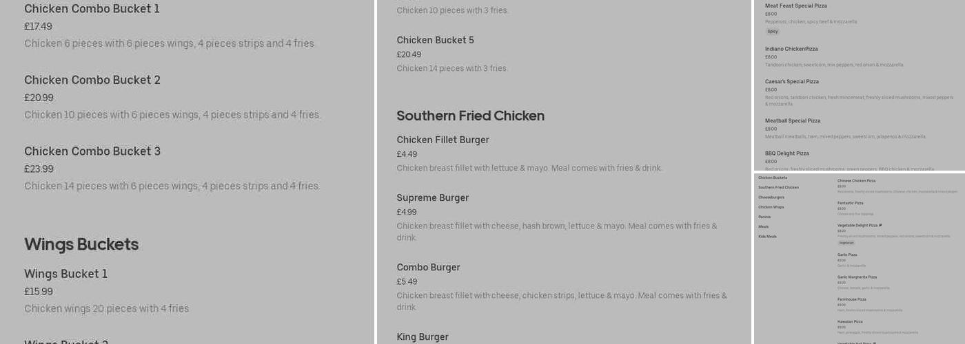 Tamworth Fried Chicken & Pizza Menu