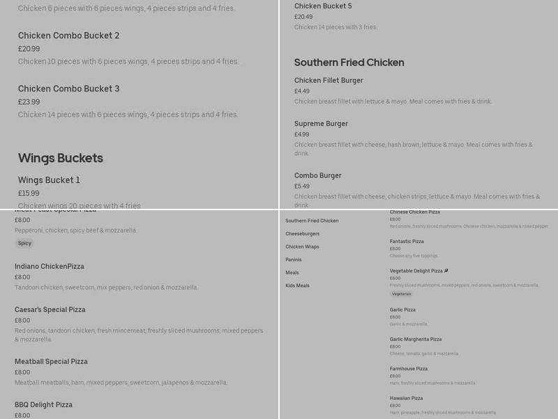 Tamworth Fried Chicken & Pizza Menu