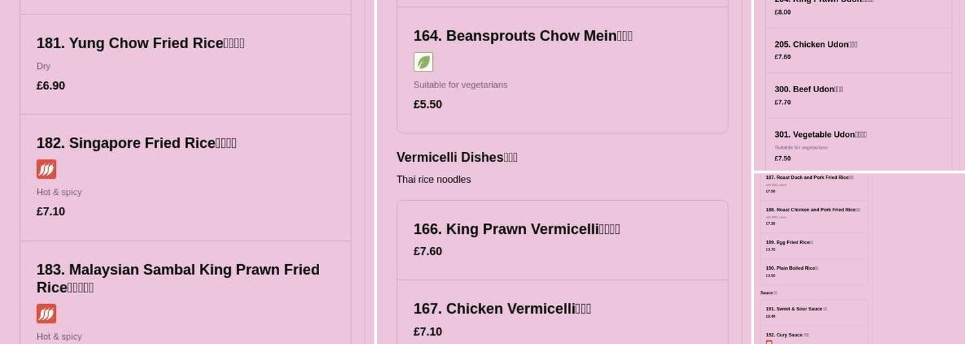 East One Chinese Takeaway Menu