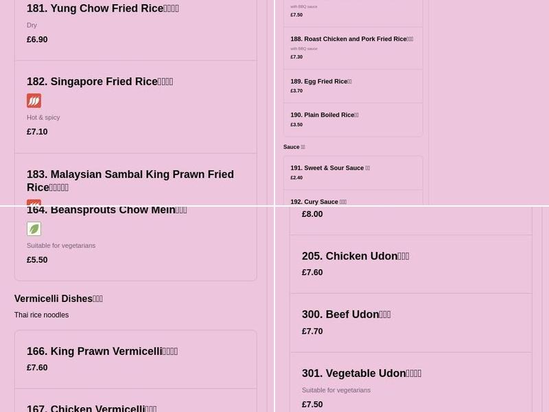 East One Chinese Takeaway Menu