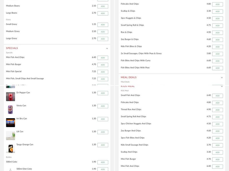 Polesworth Chippy Menu