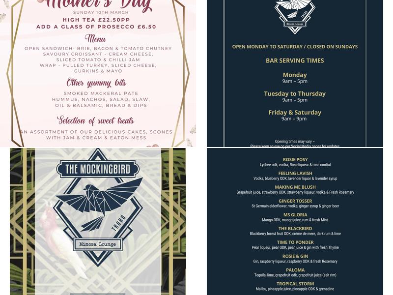 The Mockingbird Mimosa Lounge Truro Menu