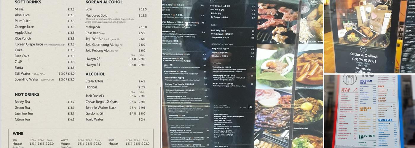 YORI Piccadilly Circus Menu