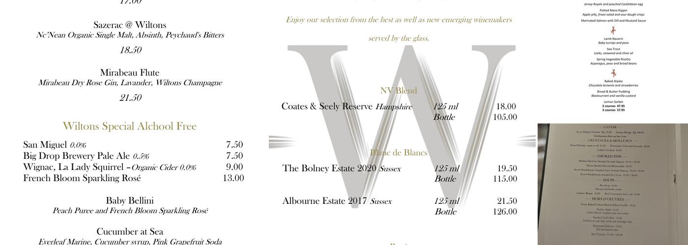 Wiltons Restaurant Menu