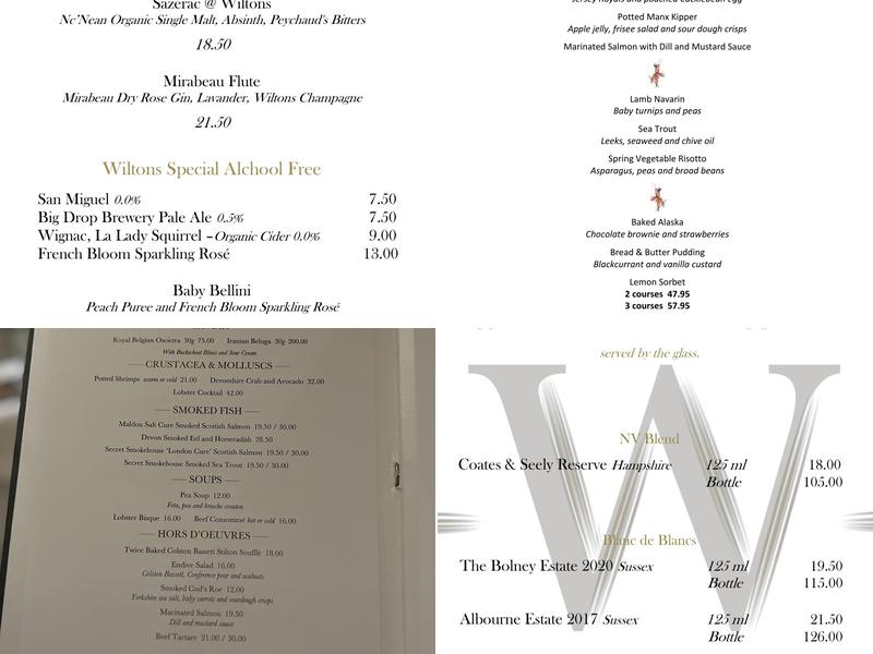 Wiltons Restaurant Menu