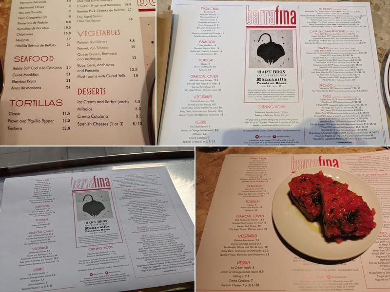 Barrafina Menu