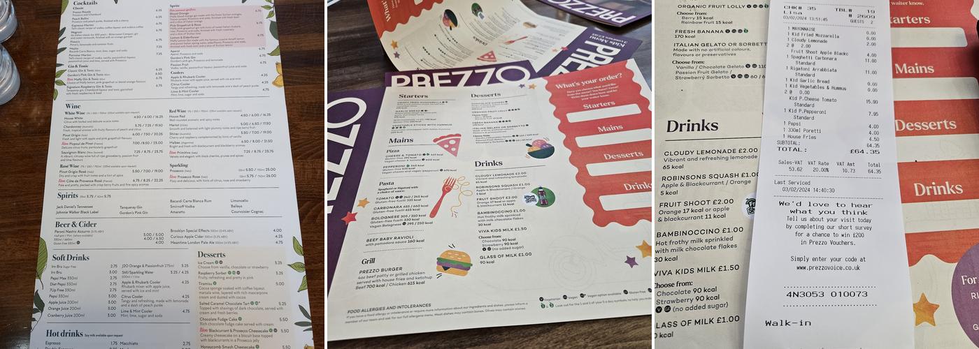 Prezzo Italian Restaurant Glasgow Braehead Menu