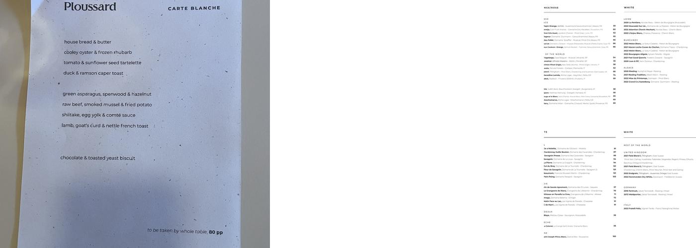 Ploussard restaurant Menu