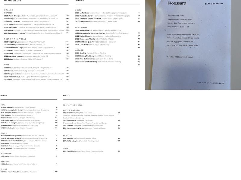 Ploussard restaurant Menu