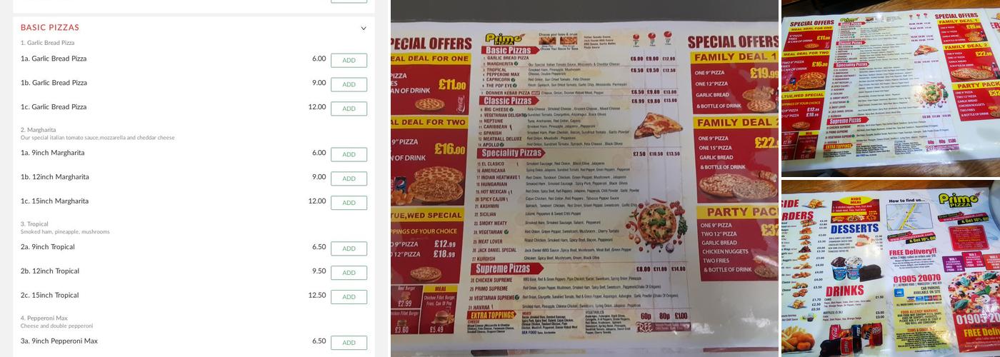 Primo Pizza Menu