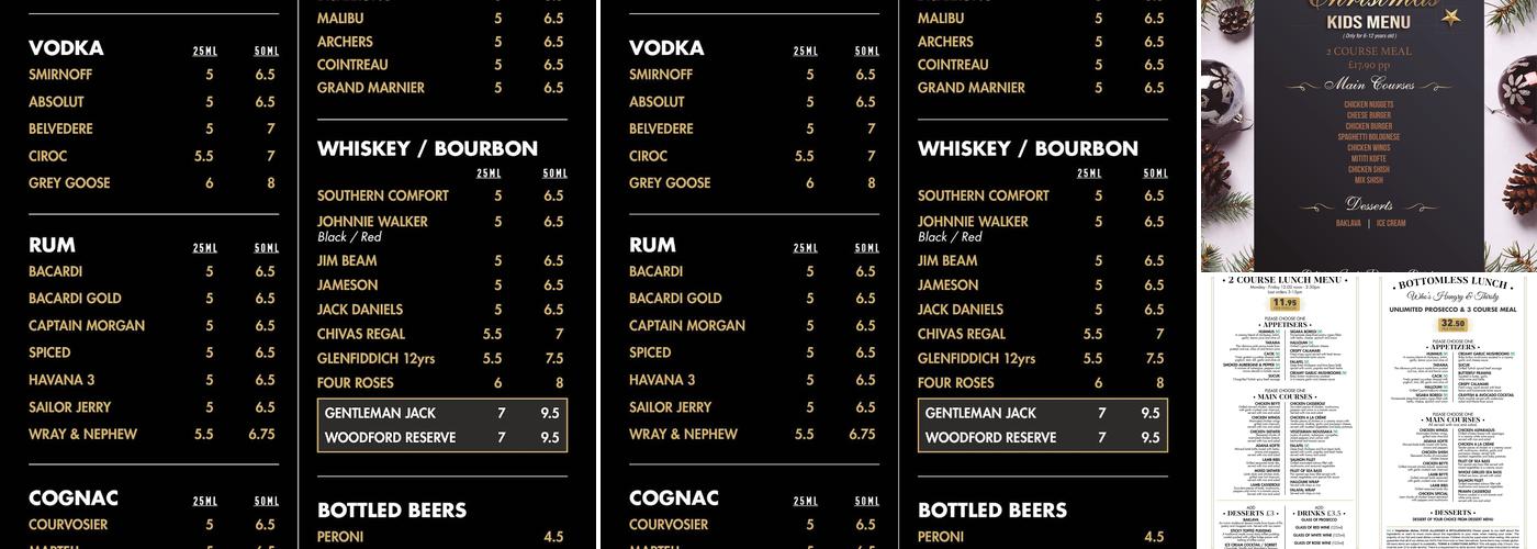 Shishbourne Restaurant Menu