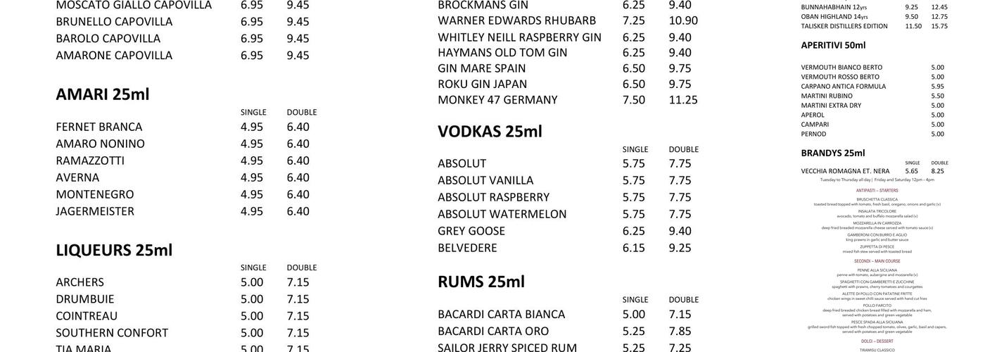 Enoteca Restaurant & Wine Bar Menu