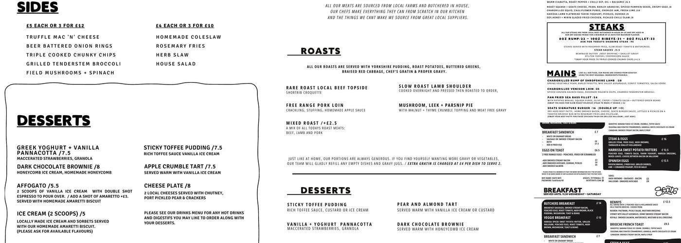 Seats Bistro @ Robinsons Tettenhall Menu